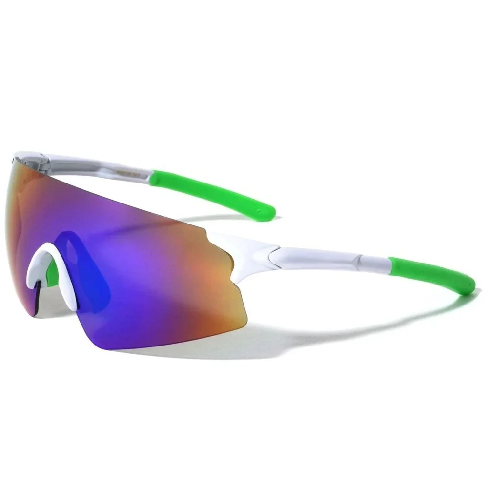Sport Sunglasses Cycling Running Glasses UV Protection White Frame Blue Mirror‎